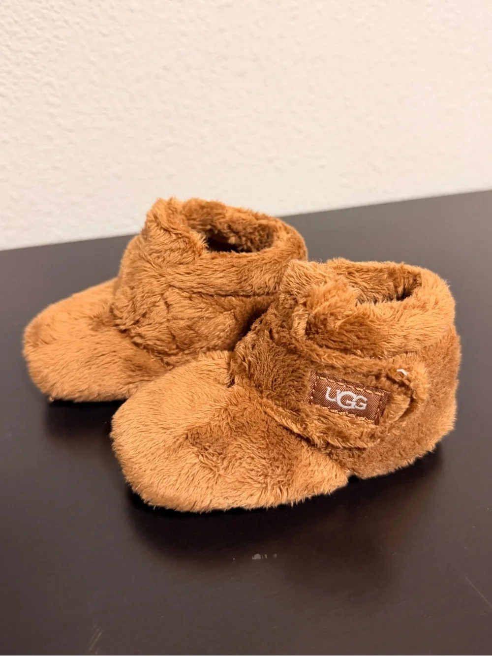 UGG Baby Chestnut Plush Booties with Logo Strap